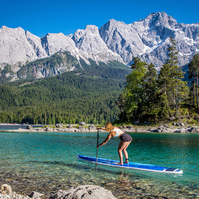 paddle boarding in the mountains