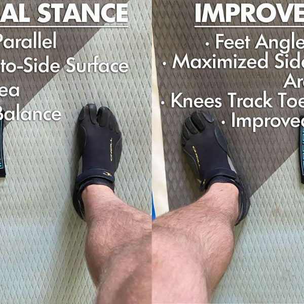 squat stance for improved paddleboard balance