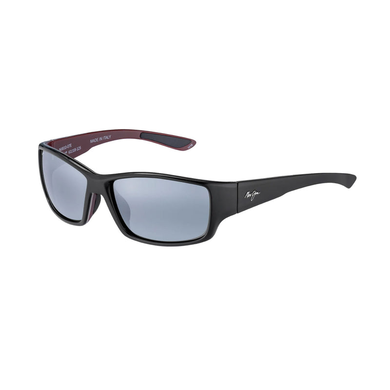 Maui Jim Local Kine Polarized Sunglasses Shiny Black w/ Grey and Maroon Polarized Neutral Grey