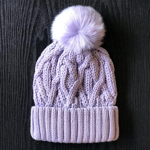 Hand Stitched Ultra Soft Winter Pom Beanie Hat lavender