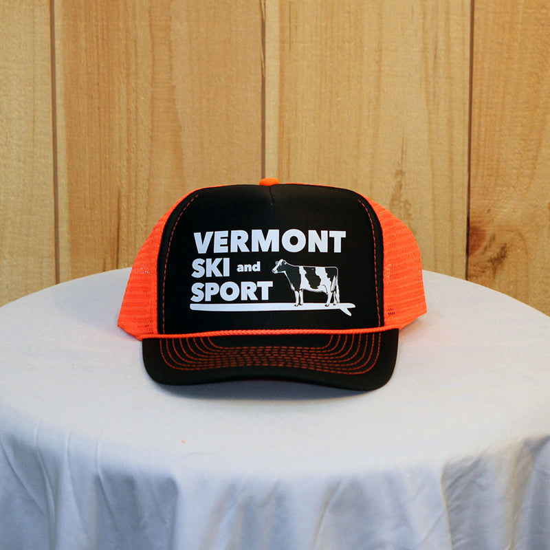 Paddleboarding Cow Trucker Hat - Black with Hunter Orange
