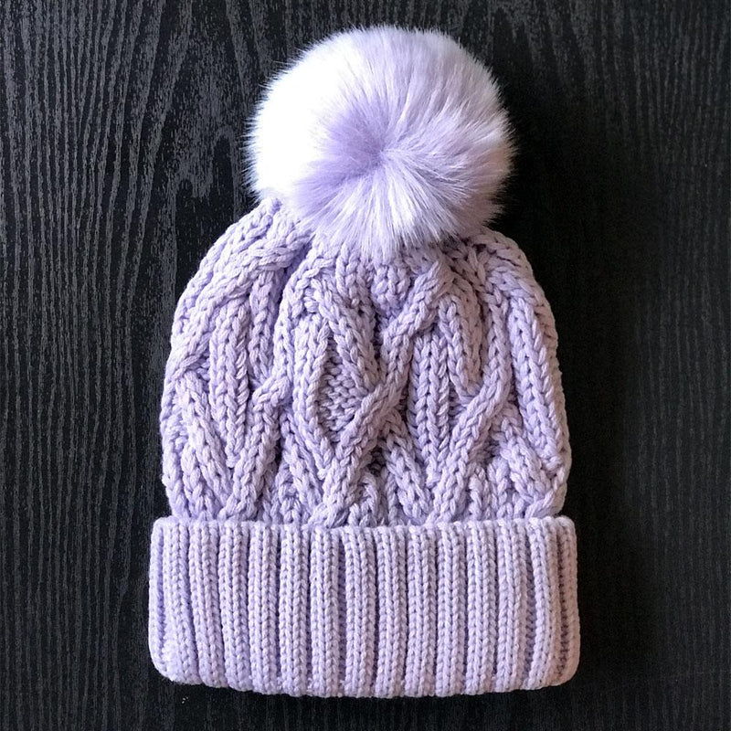 Winter Pom Beanie Hat lavender
