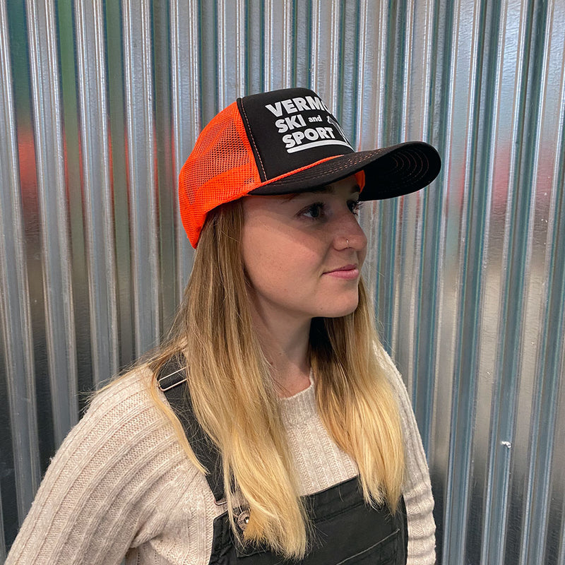 Paddleboarding Cow Trucker Hat - Black with Hunter Orange